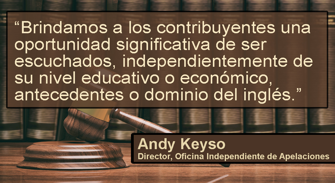 Brindamos a los contribuyentes una oportunidad significativa de ser escuchados, independientemente de su nivel educativo o económico, antecedentes o dominio del inglés.