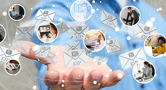 hand holding out EIP enevolopes with images